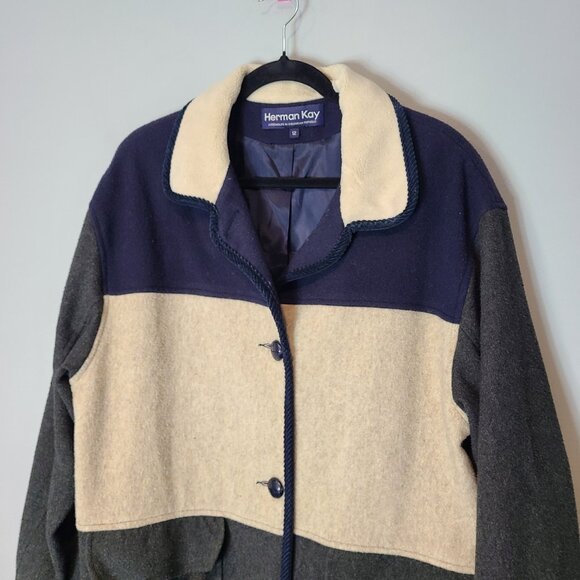 Mixed Media Wool Corduroy Field Jacket Barn Coat Womens Size 12 Old Money Preppy - Picture 3 of 9